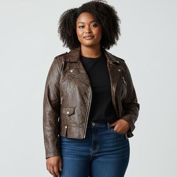 Levi's Jackets & Blazers - Levi’s Faux Leather Snake Print Moto Jacket Women’s L Brown Cropped Biker Zip